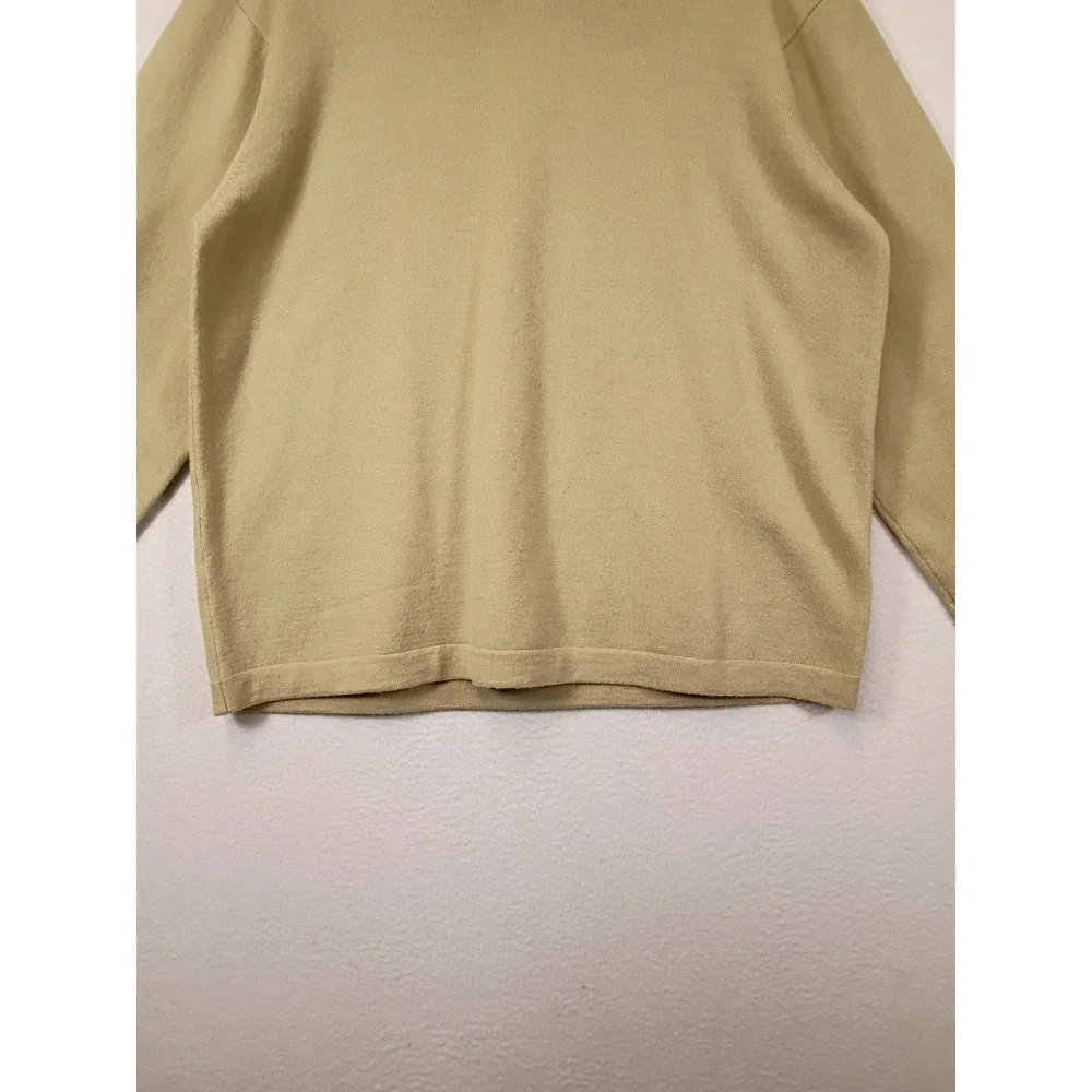Quiet Luxury Structure Mens Large Tan 100% Merino Wool V-Neck Sweater Trim